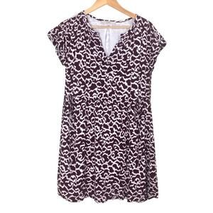 Loft Maroon Abstract Print Tie Waist Button Down Mini Swing Dress Size Small